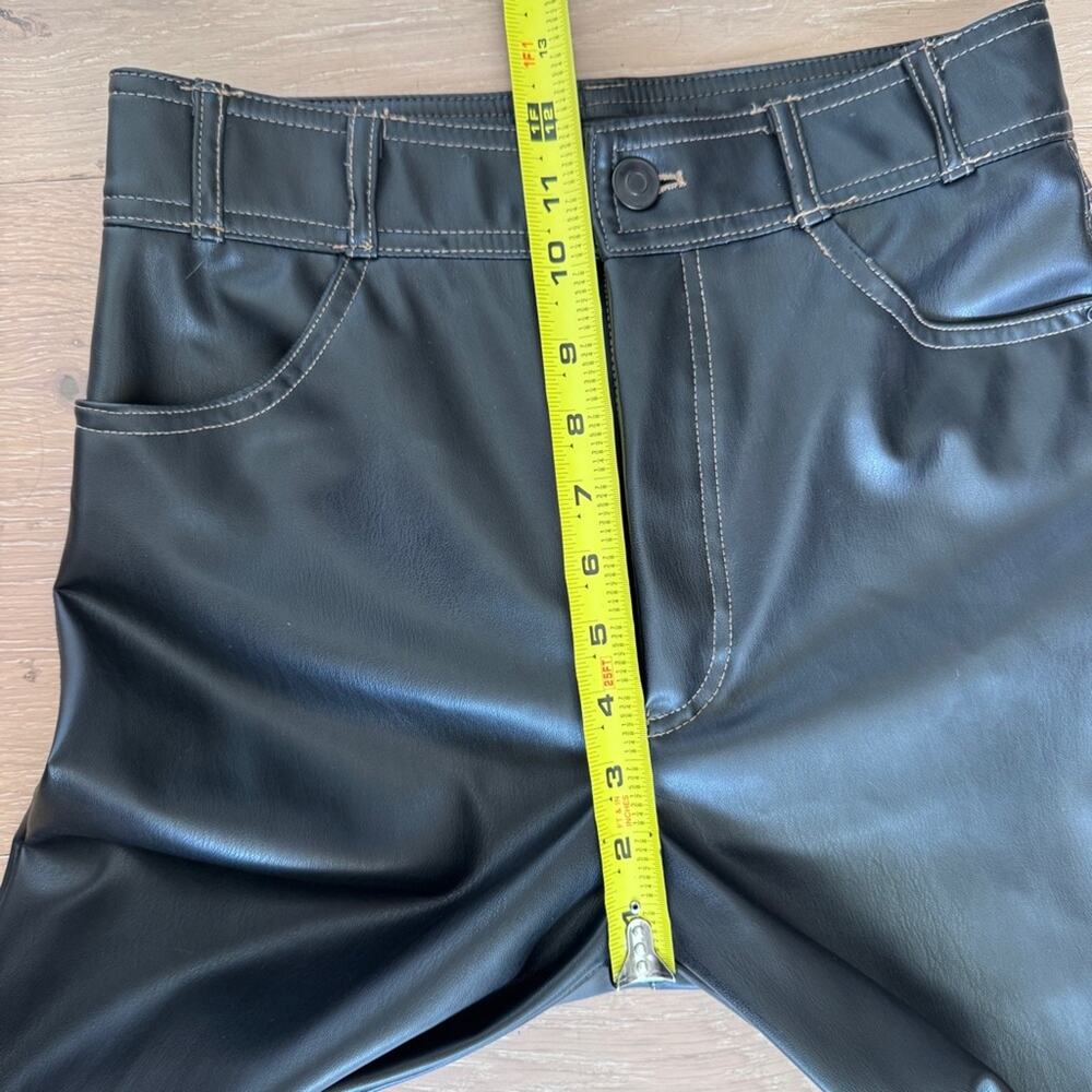 Zara Black Faux Leather Straight Leg Contrast Stitch Pants size XS - Picture 11 of 16